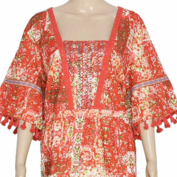 Joe Brown Beaed Printed Short Sleeve Tassle Dress Extra Large XL 16 - Picture 4 of 4